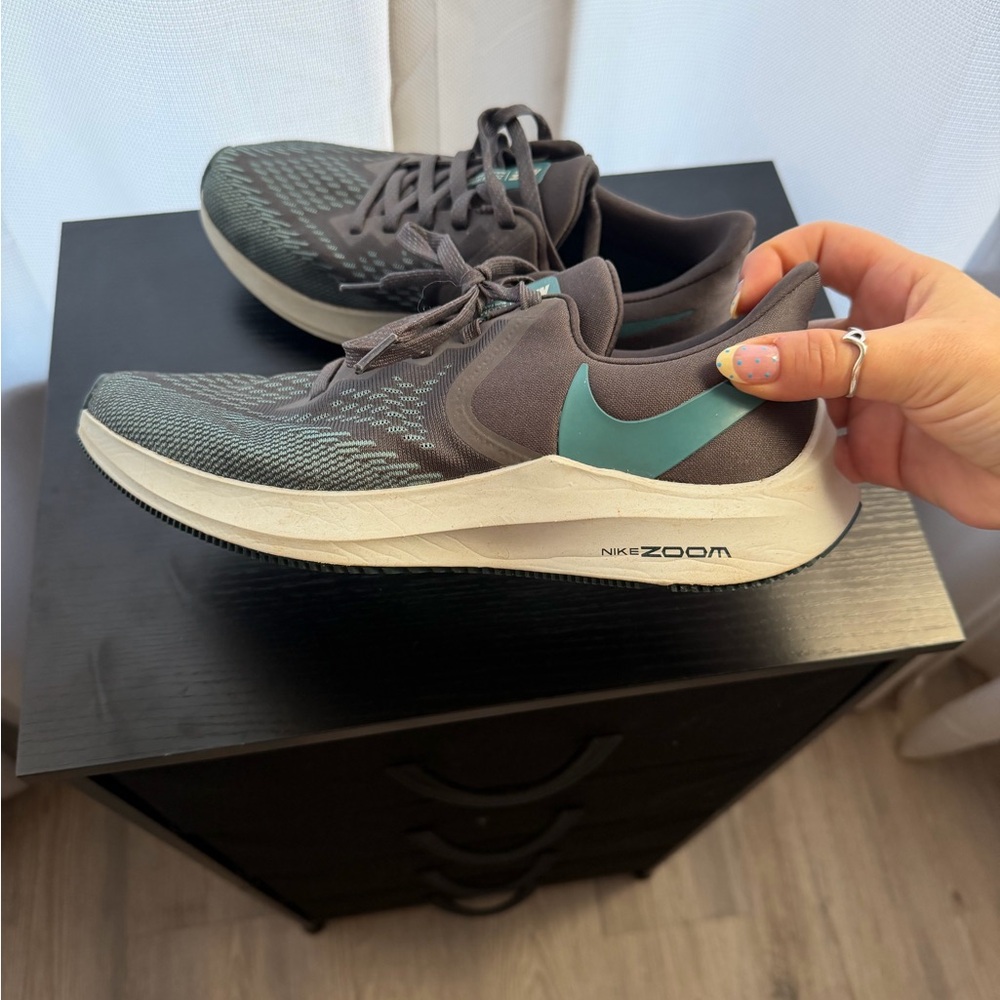 Nike Gray Running Shoes with Teal Swoosh